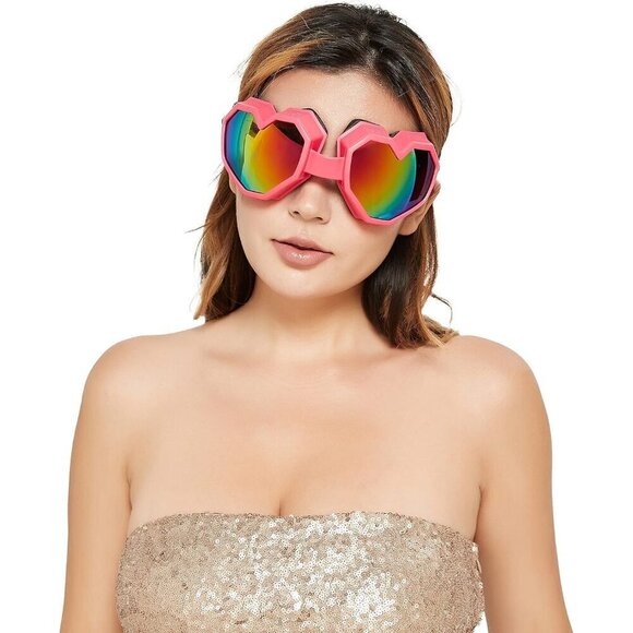 ?Women Pink Heart Shaped Sunglasses Fashion Ski Goggles Oversize Love Glasses main image 2
